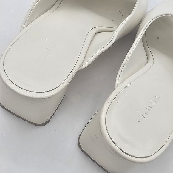 Vince Elizabeth Block Heel Mule Sandals Women’s 7.5 Ivory / Bone / Cream Leather - Picture 6 of 14